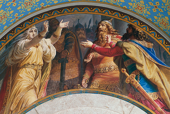 Picture: "Gudrun greeting her brothers", mural