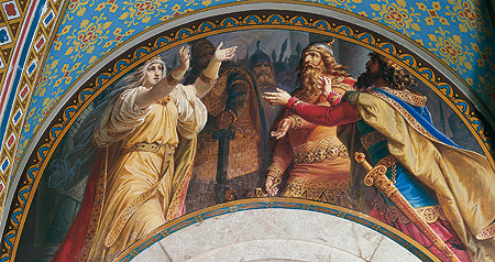 Imagen: Pintura mural "Gudrun da la bienvenida a sus hermanos"