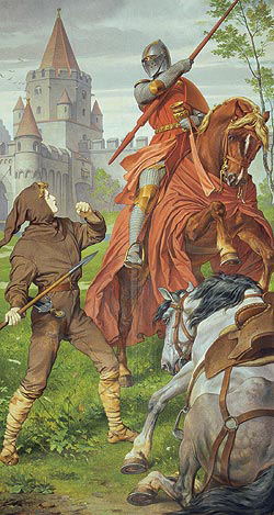 Image: "Combat de Parsifal contre le Chevalier Rouge", peinture murale