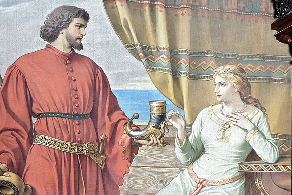 Bild: Wandgemälde "Tristan und Isolde im Garten der Burg Cornwall"