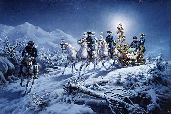 Ludwig II on a night-time sleigh ride.<br>R. Wenig, Munich, c. 1885/86